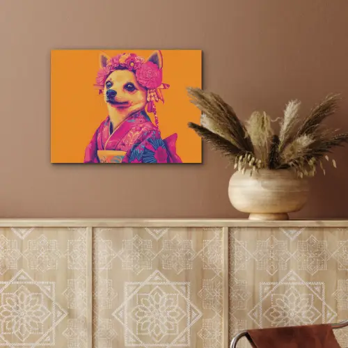 Kimono - Hondje - Bloemenkroon - Oranje PET vilt klein -sfeer4