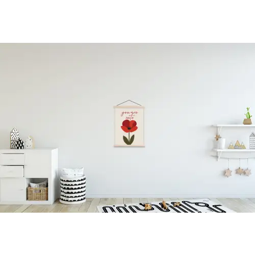 Klaproos - Bloem - Rood - Valentijn textielposter latten blank klein -kinderkamer