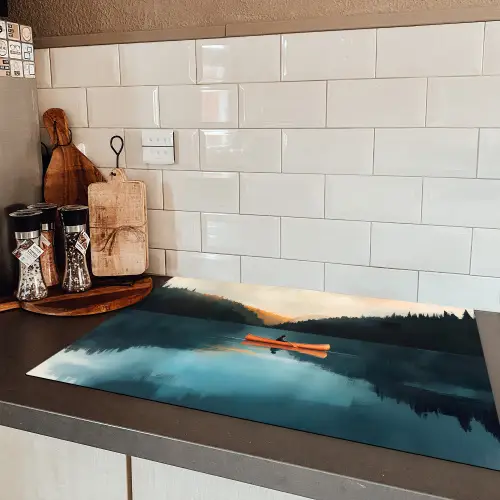 Bossen - Meer - Kano - Oranje Inductie beschermer vinyl 3mm klein -sfeer3