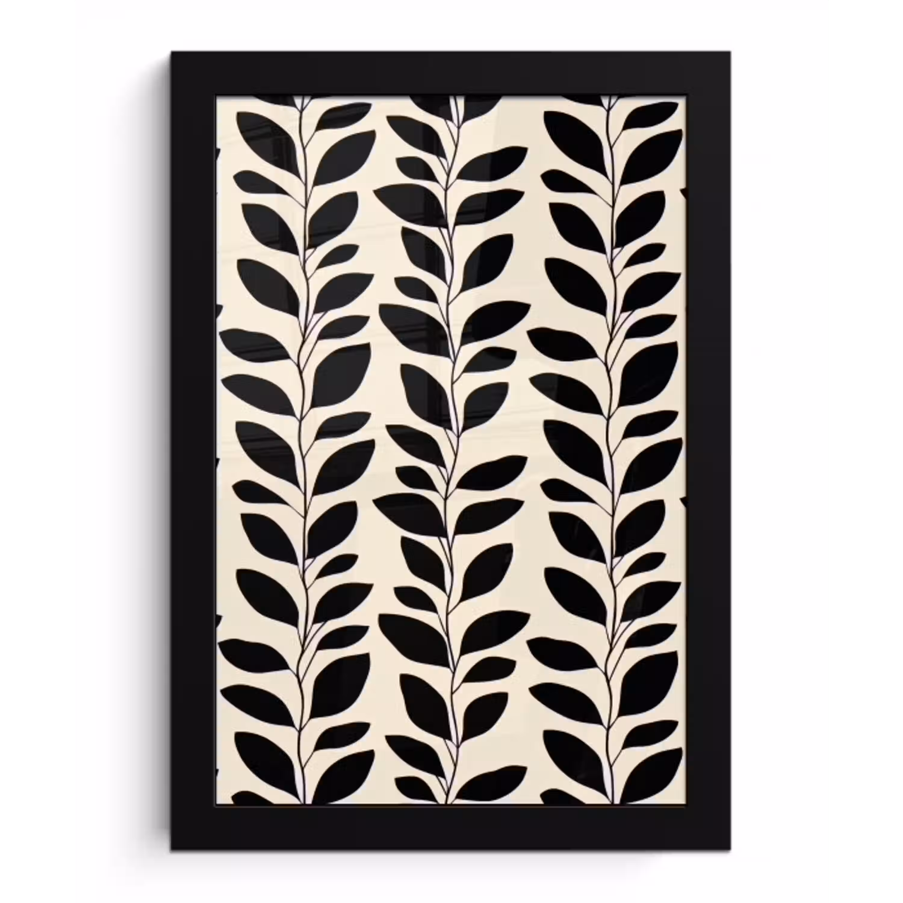Botanisch - Dessin - Zwart - Beige fotolijst zwart zonder passe partout klein 224 -3d