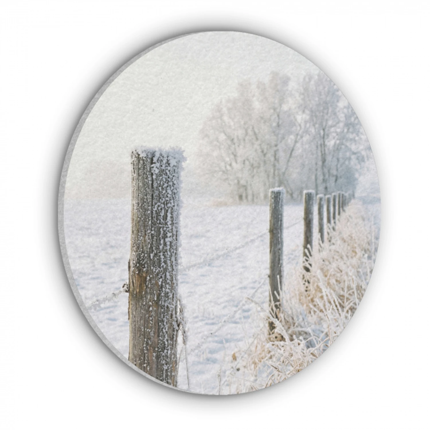 Hek - Sneeuw - Mist - Platteland - Nostalgisch Akoestische PET Vilt - Rond klein -3d