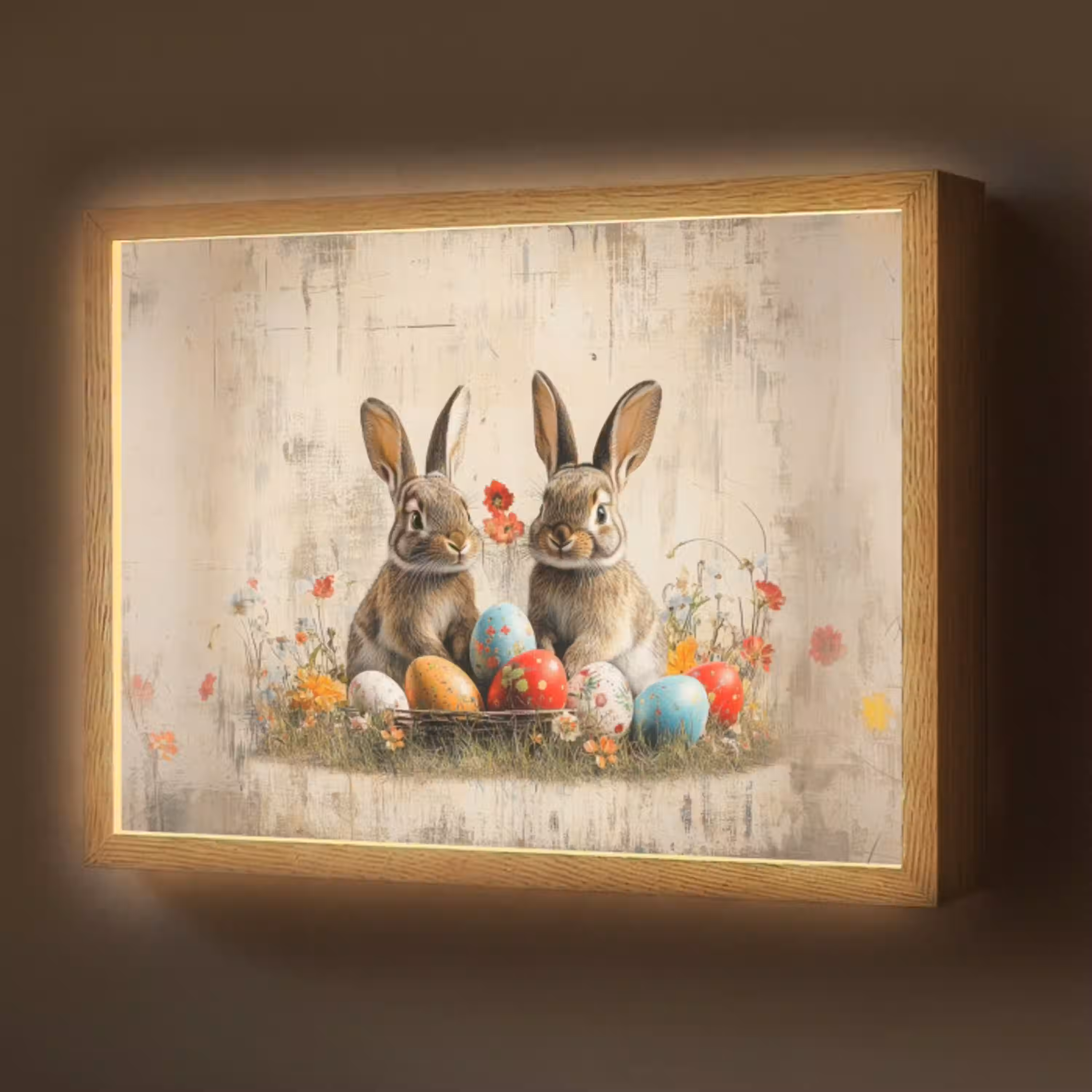 Konijnen - Bloemen - Eieren Light Box met batterij (Wandlamp) middel -z3d_website