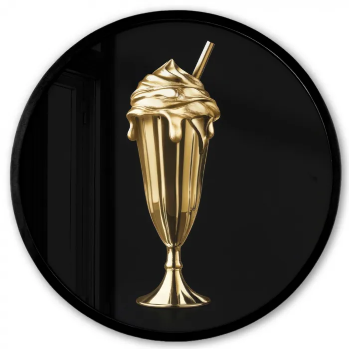 Milkshake - Goud - Drinken - Zwart Fotolijst rond zonder passe partout klein -3d