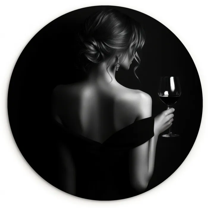 Vrouw - Wijn - Jurk Wandcirkel kunststof plaat 5mm dik klein -3d