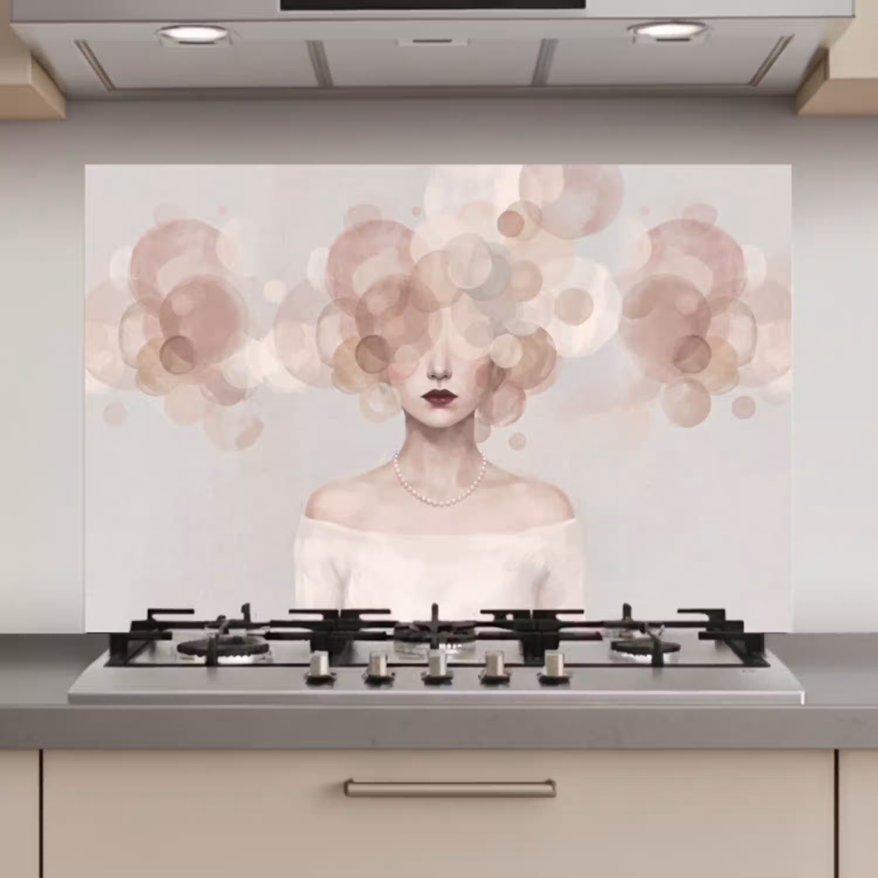 Vrouw - Cirkels - Beige keuken achterwand spatscherm klein -3d_website