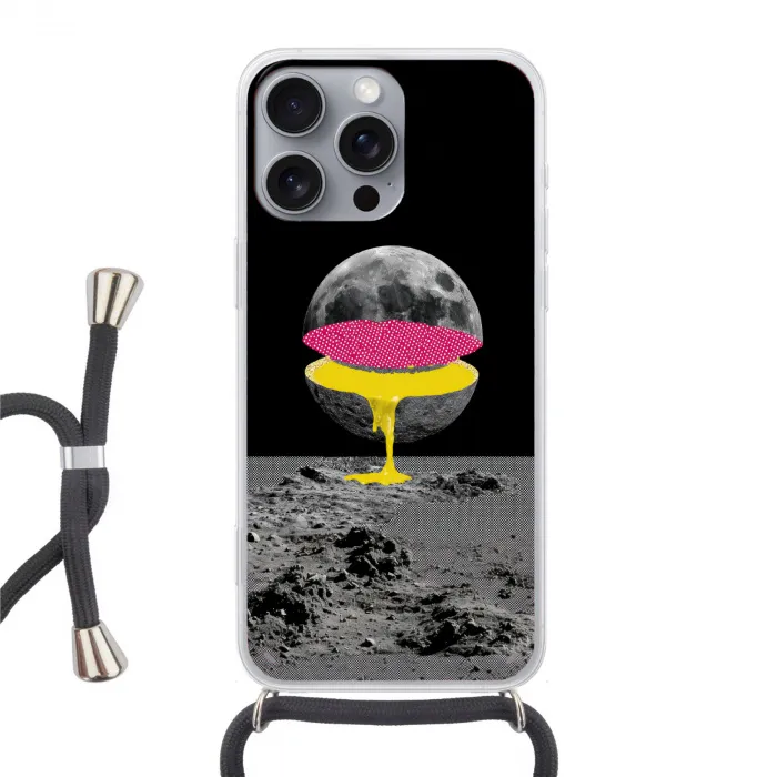 Maan - Geel - Roze - Zwart Hoesje iPhone 16 Pro Max met koord klein -3d