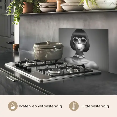 Vrouw - Zwart Wit - Ketting - Zonnebril keuken achterwand spatscherm klein -usp_NL