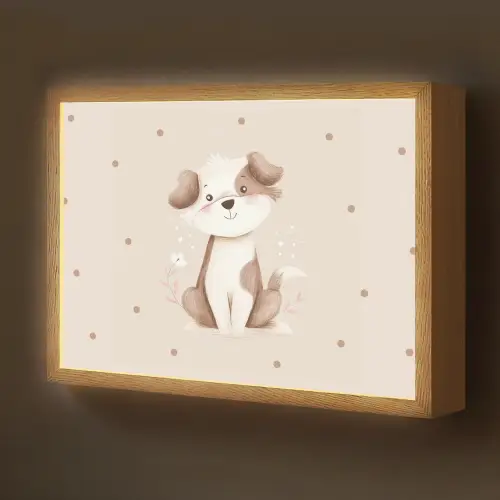 Hond - Gevlekt - Bruin - Stippen Light Box met batterij (Wandlamp kind) middel -z3d_website