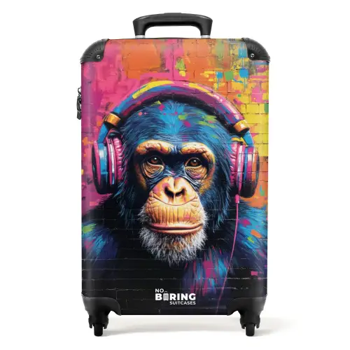 Kleurrijke aap met koptelefoon in graffiti stijl NBS - Handbagage koffer - Kinderen Unisex middel -productfoto_recht