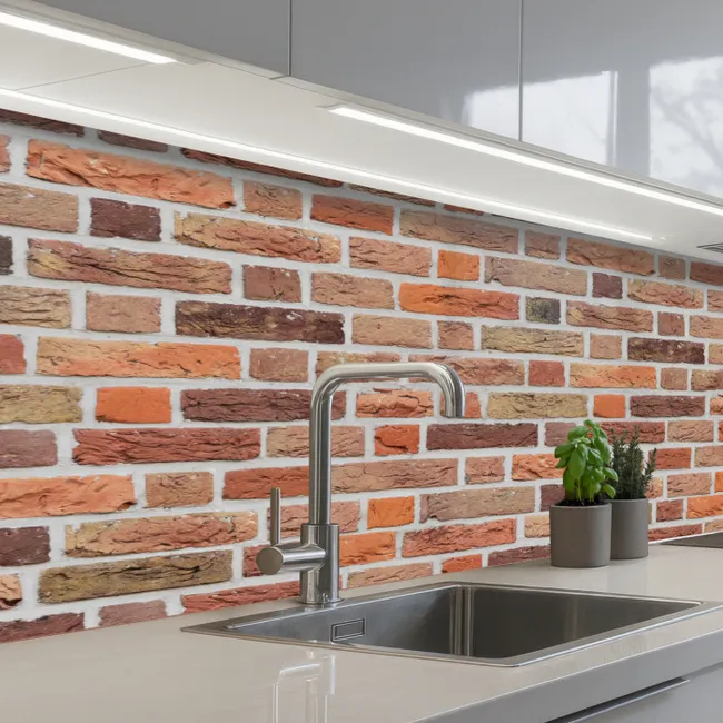 Bakstenen - Aardetinten - Muur - Rustiek keuken achterwand 2 middel 871 -3d_schuin