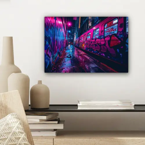 Stad - Neon -  Nacht - Roze - Graffiti canvas 2cm klein -sfeer6