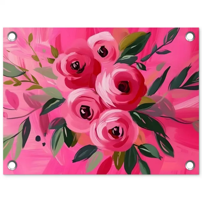Bloemen - Verf - Roze tuinposter los doek klein -3d