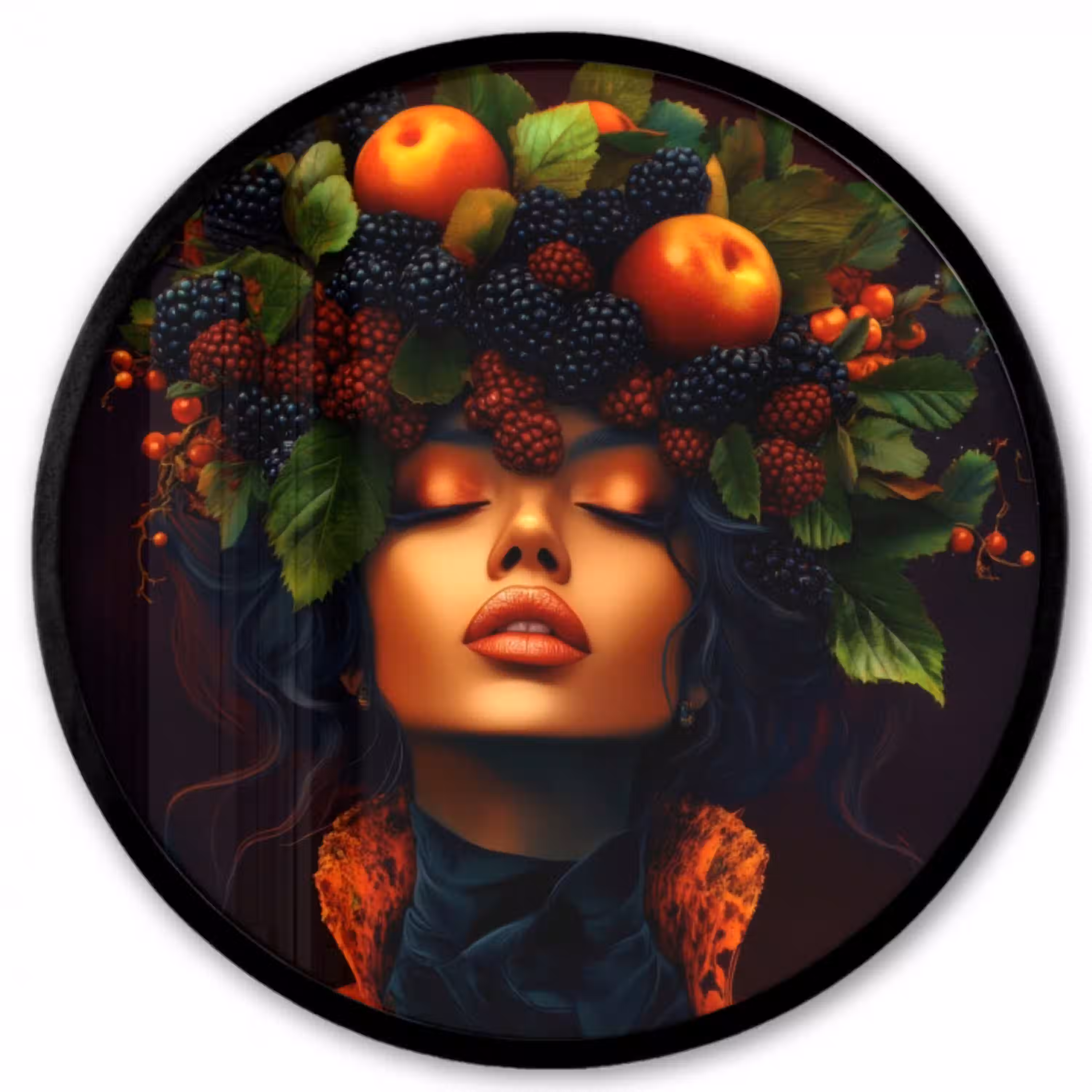 Vrouw - Zwart - Bessen - Bramen - Appels Fotolijst rond zonder passe partout klein -3d