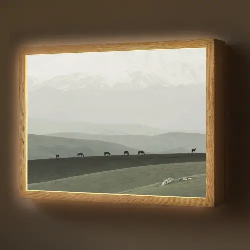 Grijs - Berg - Paarden Light Box met batterij (Wandlamp) middel -z3d_website