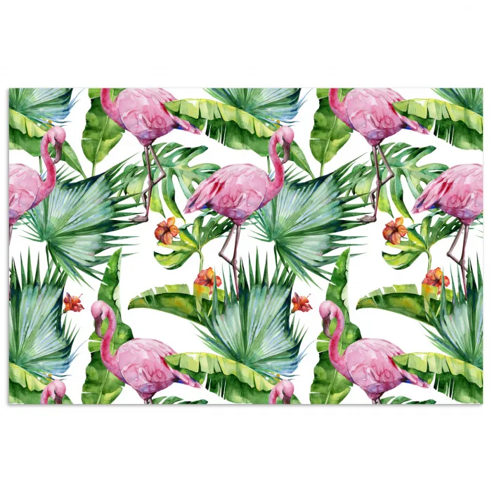Flamingo - Bloemen - Bladeren - Jungle - Tropical poster papier klein -3d