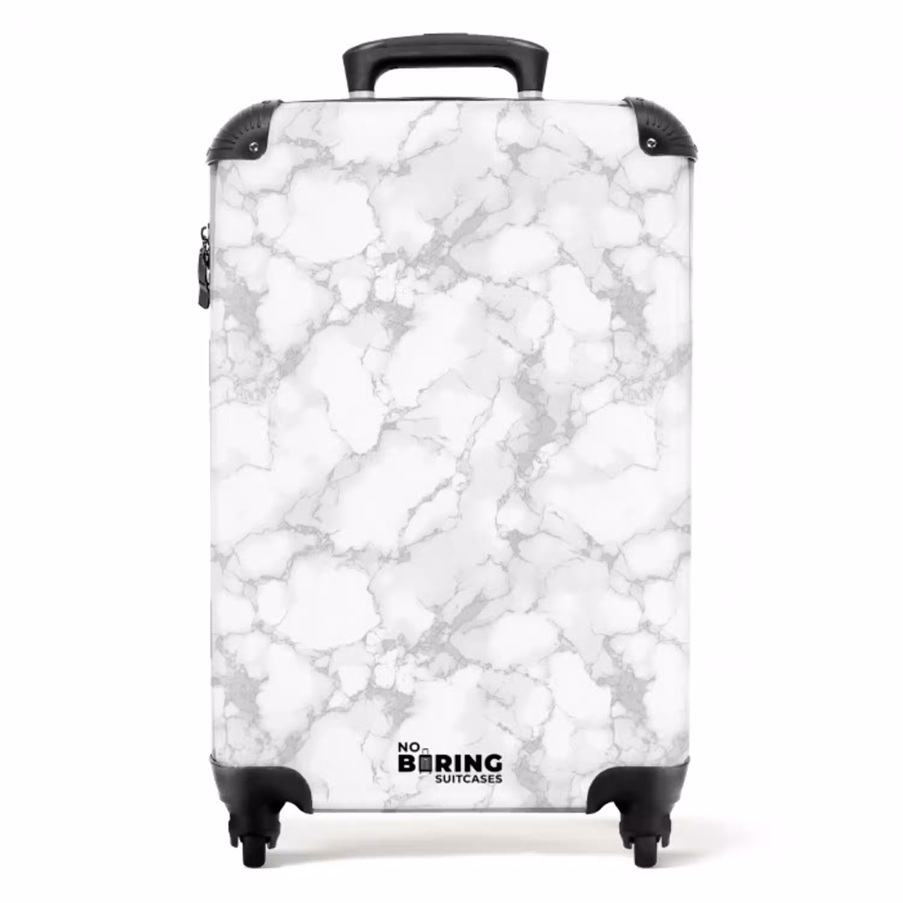 Wit - Marmer - Grijs NBS - Handbagage koffer - Volwassenen Unisex middel -productfoto_recht
