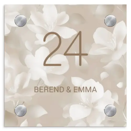 Beigefarbene Blumen Naambord Vierkant klein -3d