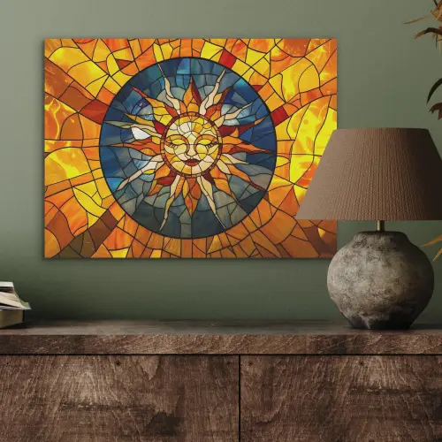 Mozaïek - Zon - Geel - Cirkel PET vilt klein -sfeer2