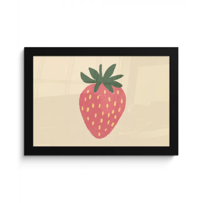 Aardbei - Minimalistisch - Rood - Fruit fotolijst zwart zonder passe partout klein -3d