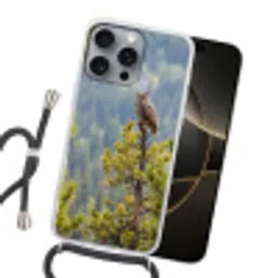Uil - Oehoe - Bomen - Natuur Hoesje iPhone 16 Pro Max met koord klein -sfeer1