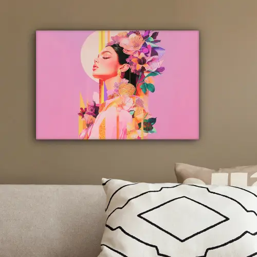 Vrouw - Bloemen - Paars - Abstract canvas 2cm klein -sfeer3