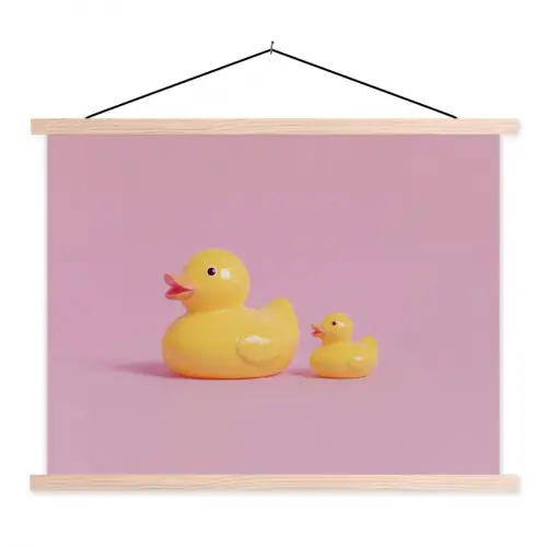 Eendjes - Vrolijk - Roze textielposter latten blank klein -3d