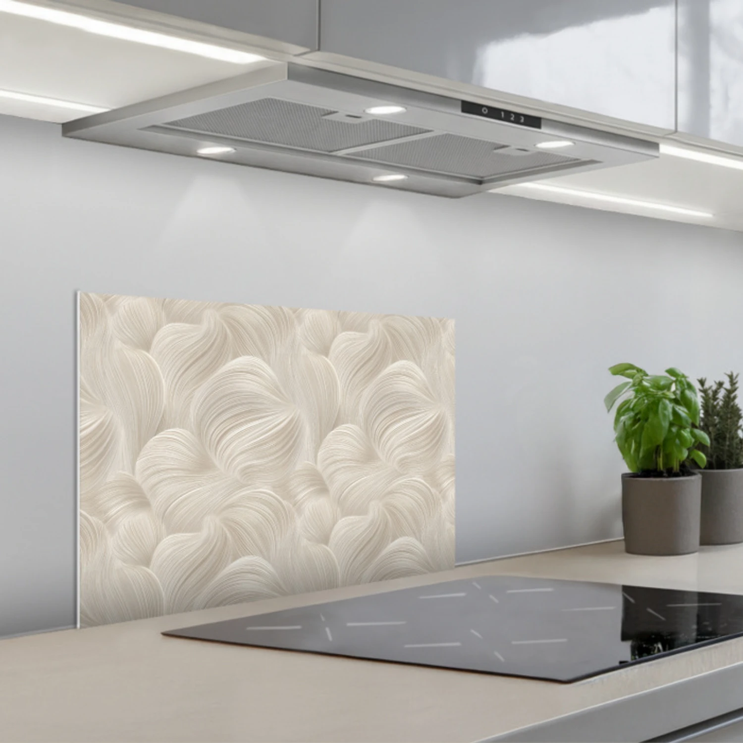 Lijnen - Waaier - Beige keuken achterwand spatscherm klein 900 -3d_schuin