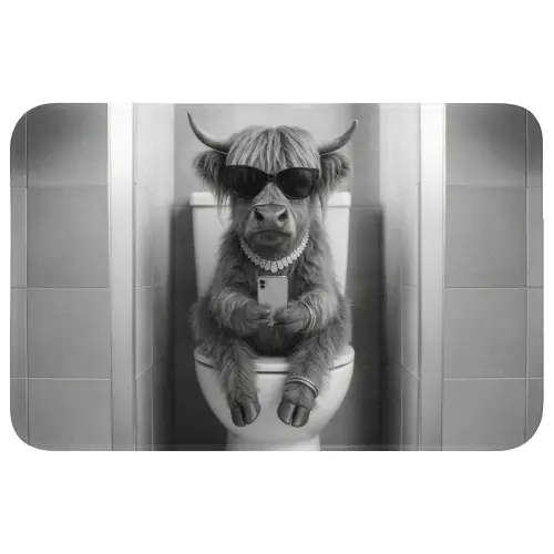 Stier - Telefoon - Toilet - Zwart - Wit Badmat klein -3d