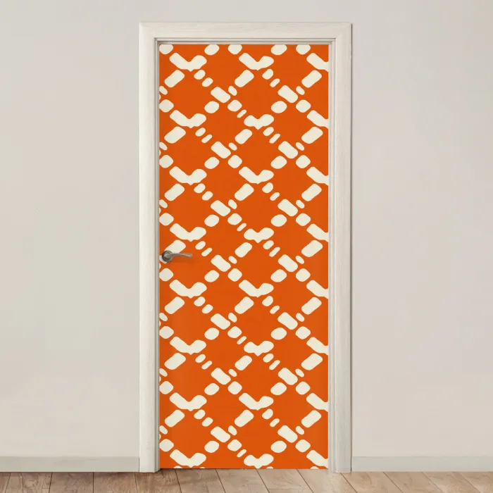 Oranje - Ruitpatroon - Wit deurposter klein 289 -3d_beige