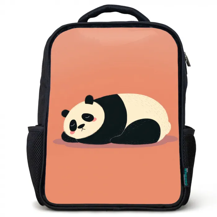 Panda - Slaap - Oranje Rugzak - Zwart middel -3d