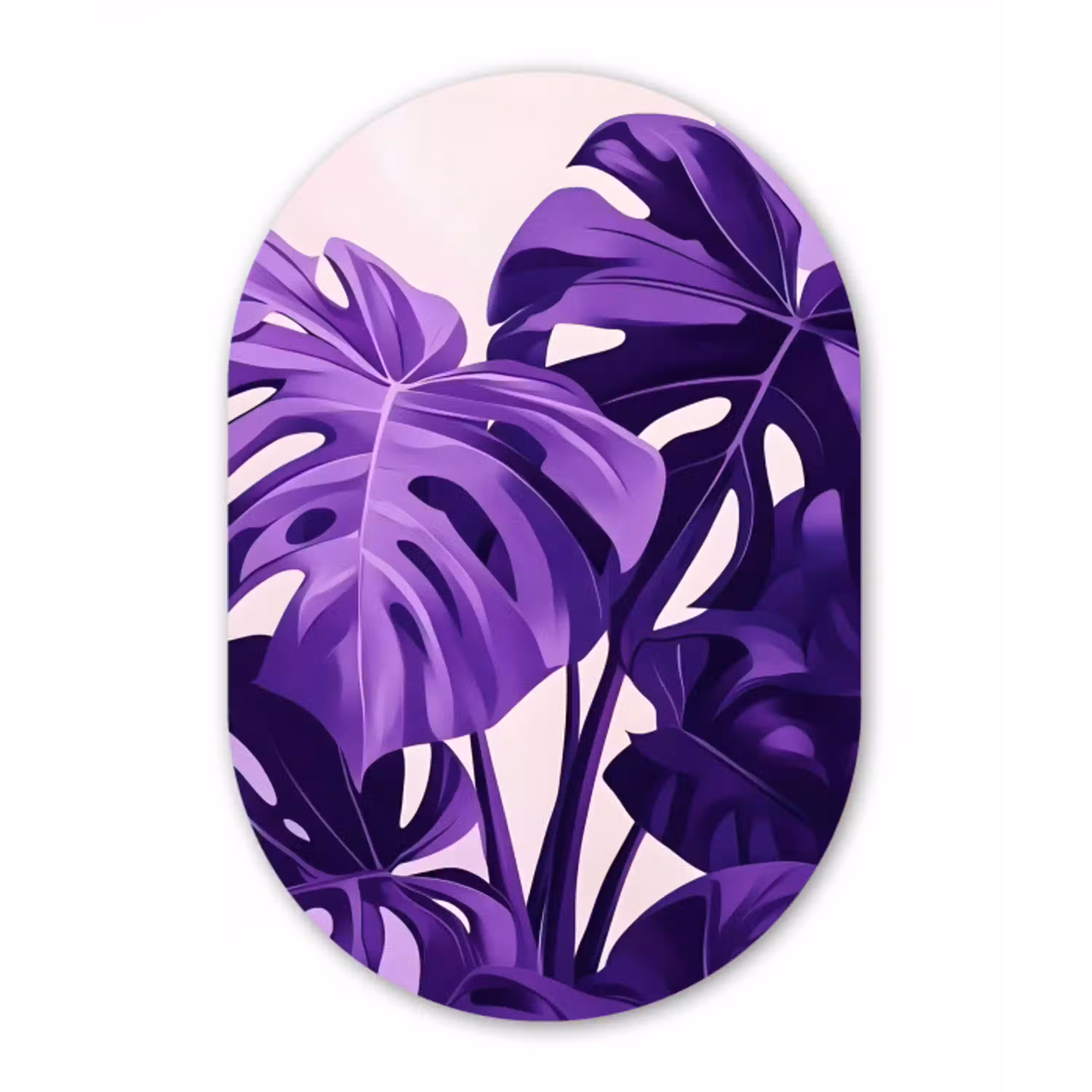 Bladeren - Paars - Tropisch - Abstract Wandcirkel Ovaal Glas middel -3d