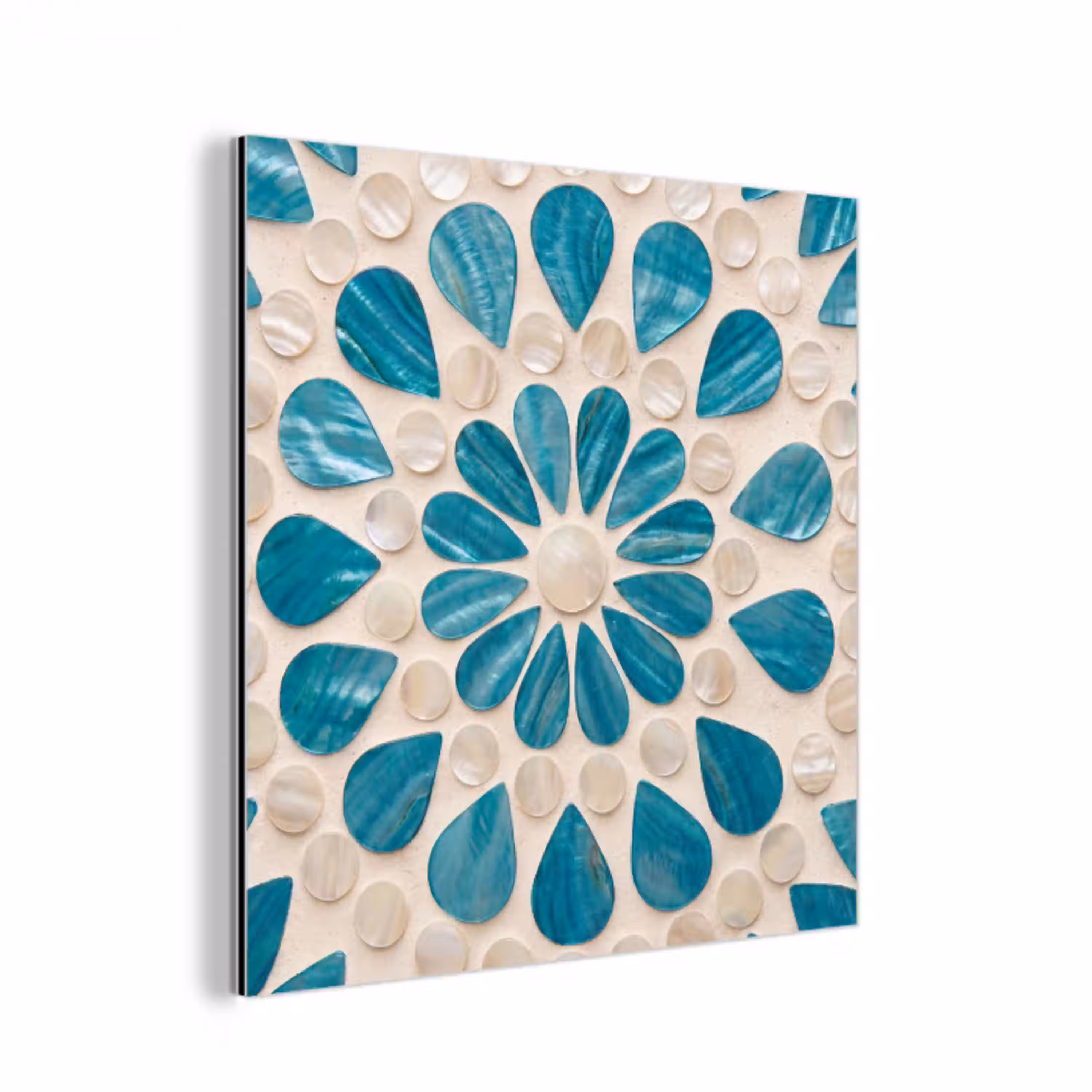 Patroon - Mozaïek - Schelpen - Abstract - Turquoise aluminium wit klein -3d