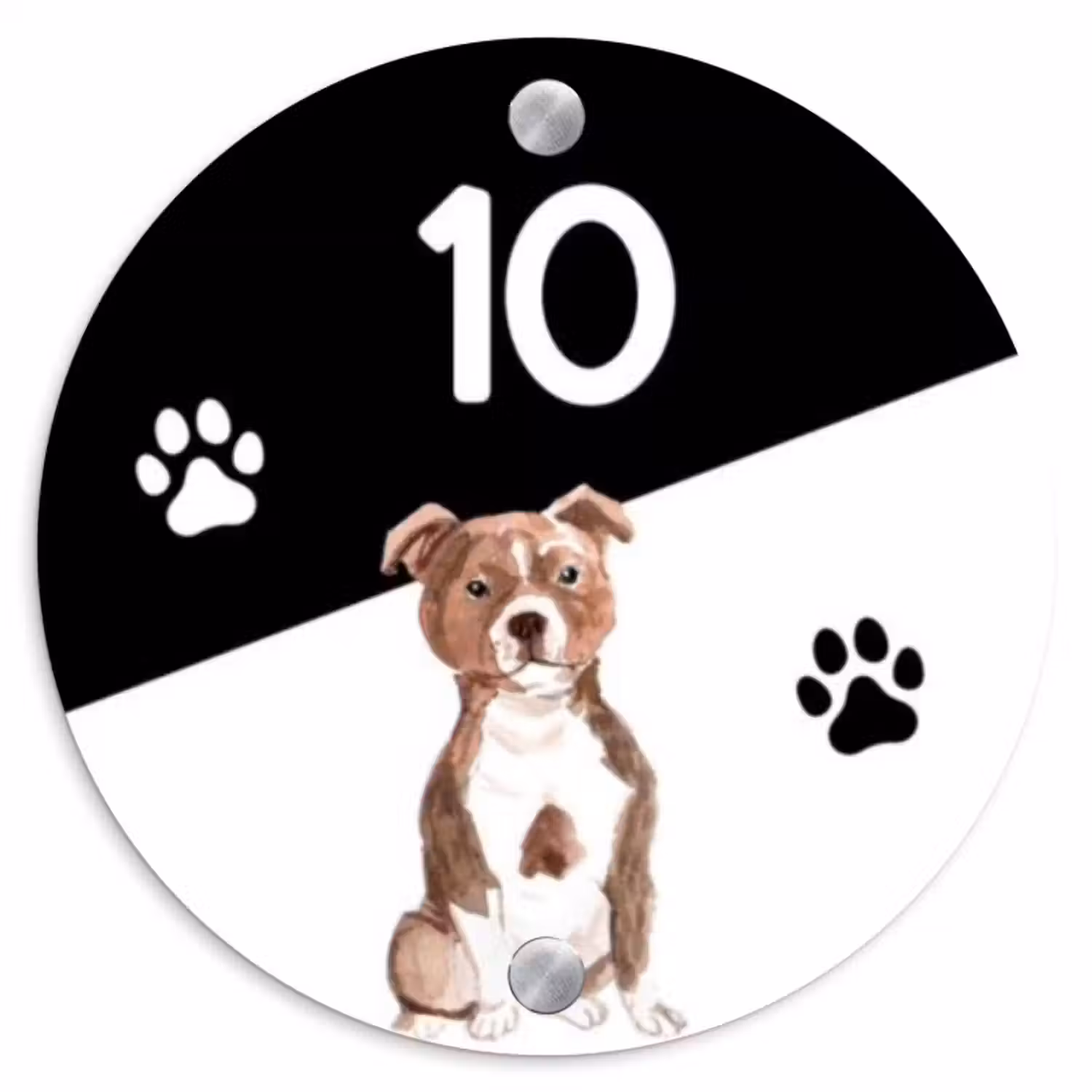 Naambordje voordeur - Rond - Zwart wit - Huisdier - Staffordshire bullterriër