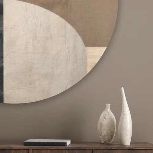 Abstract - Vlakken - Zwart - Rond Akoestische PET Vilt - Rond klein -sfeer5_closeup
