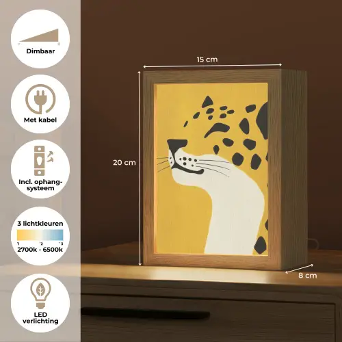 Cheetah - Illustratie - Geel Light Box met kabel (Tafellamp) klein -USP_NL