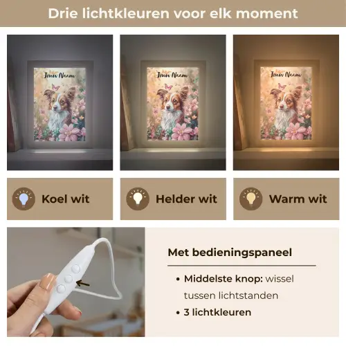 Hond - Bloemen - Roze Light Box met kabel (Kinderlampje) klein -USP_lichtkleurNL