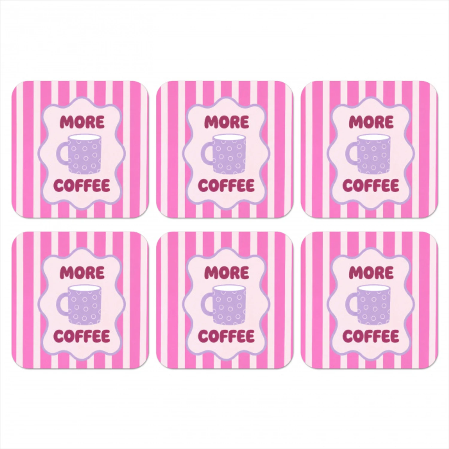 More coffee - Roze - Paars - Strepen - Mok onderzetter kurk middel -3d