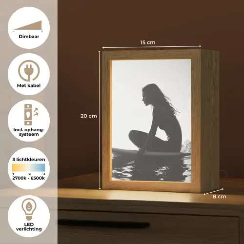 Silhouet - Vrouw - Surfplank - Water Light Box met kabel (Tafellamp) klein -USP_NL