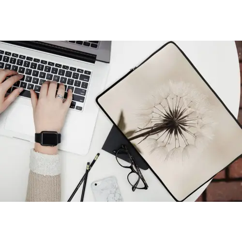 Paardenbloem - Minimalistisch - Wit laptophoes neopreen klein -bureau