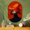 Oranje - Hoed - Vrouw Wandcirkel Ovaal Glas middel -sfeer2