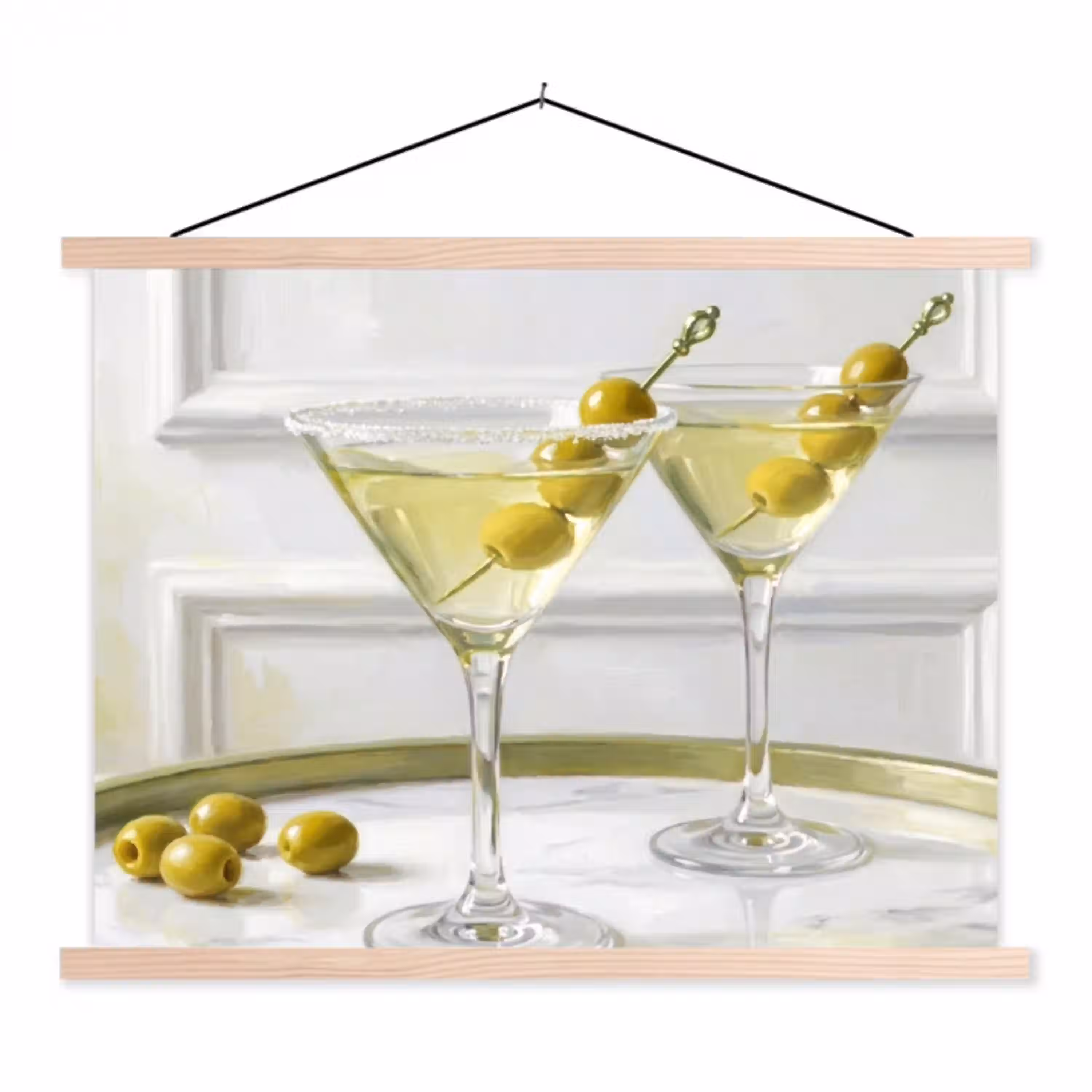 Drank - Martini - Olijven - Modern - Wit textielposter latten blank klein -3d