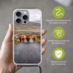 Schotse Hooglanders - Weg - Landschap - Kudde Hoesje iPhone 16 Pro Max met koord klein -sfeer2_DE