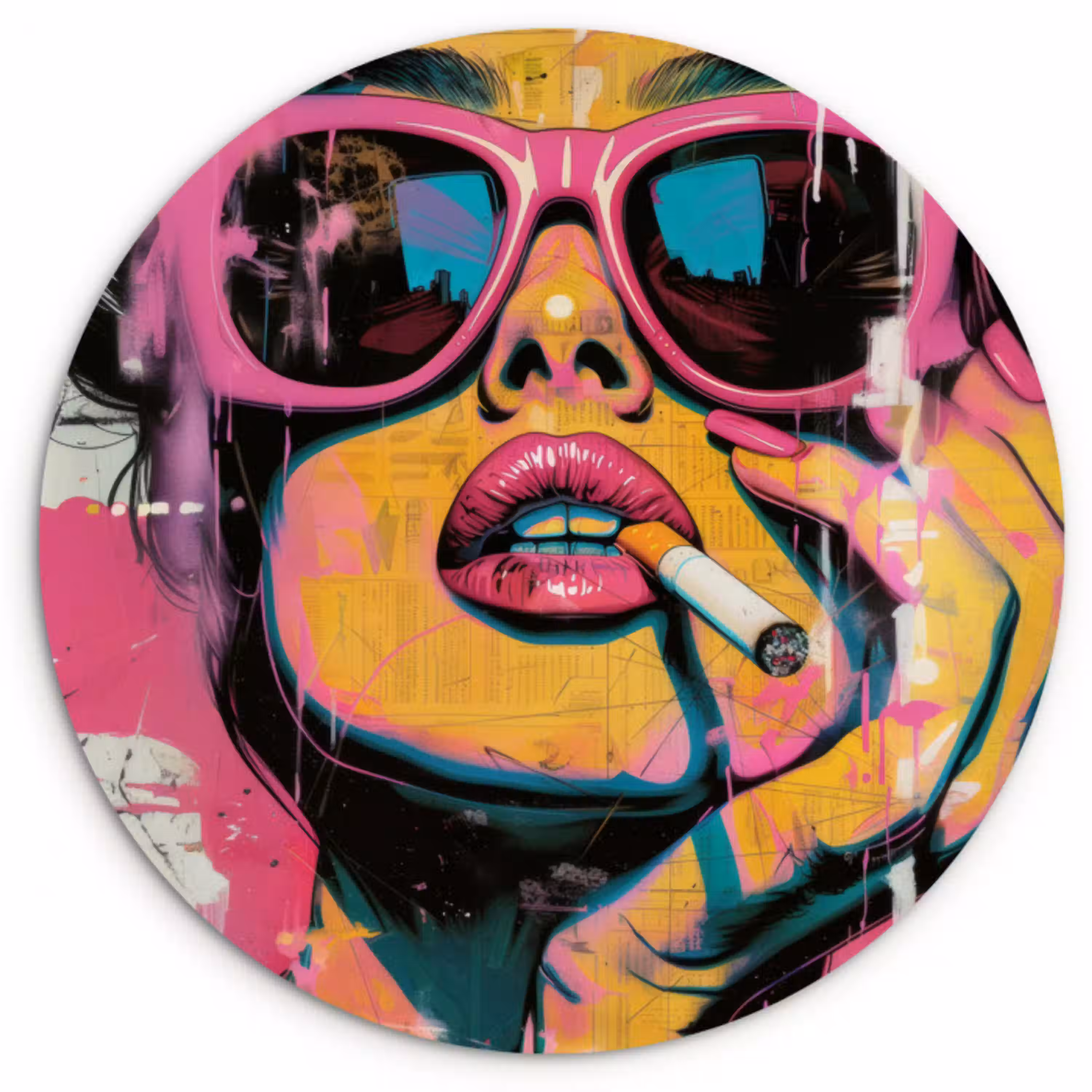 Portret - Vrouw - Abstract - Zonnebril Wandcirkel plexiglas klein -3d