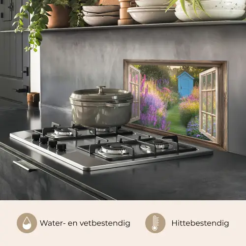 Doorkijk - Bloemen - Raam - Natuur keuken achterwand spatscherm klein -usp_NL