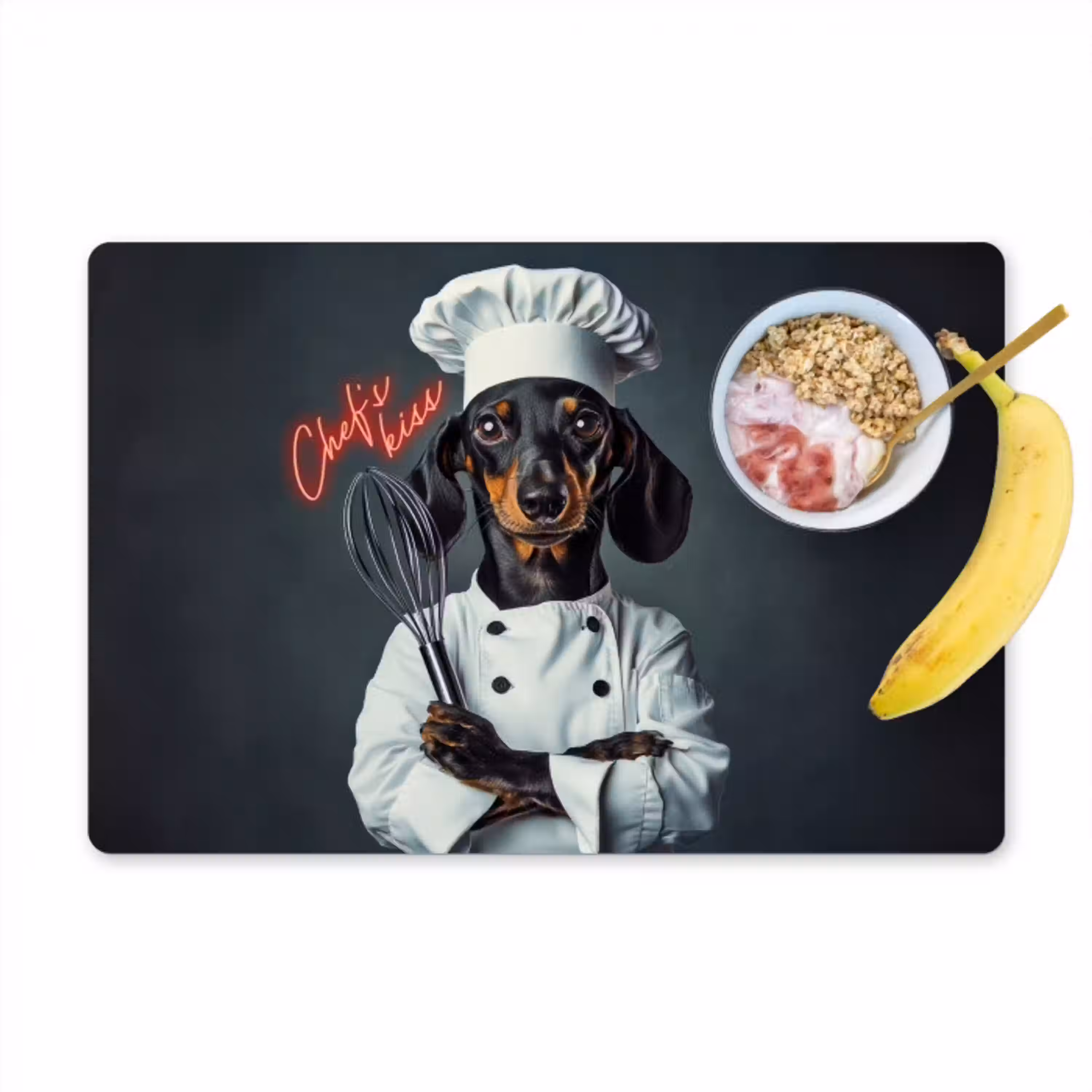 Quote - Neon - Hond - Kokskleding Placemat vinyl groot -zzzproduct_Kitchenyeah-website