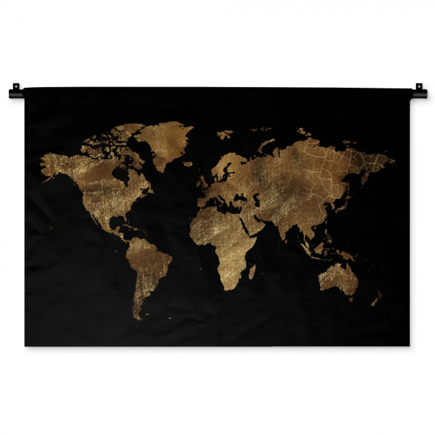 Wereldkaart - Goud - Luxe - Aarde - Zwart Wandkleed katoen middel -zz3d