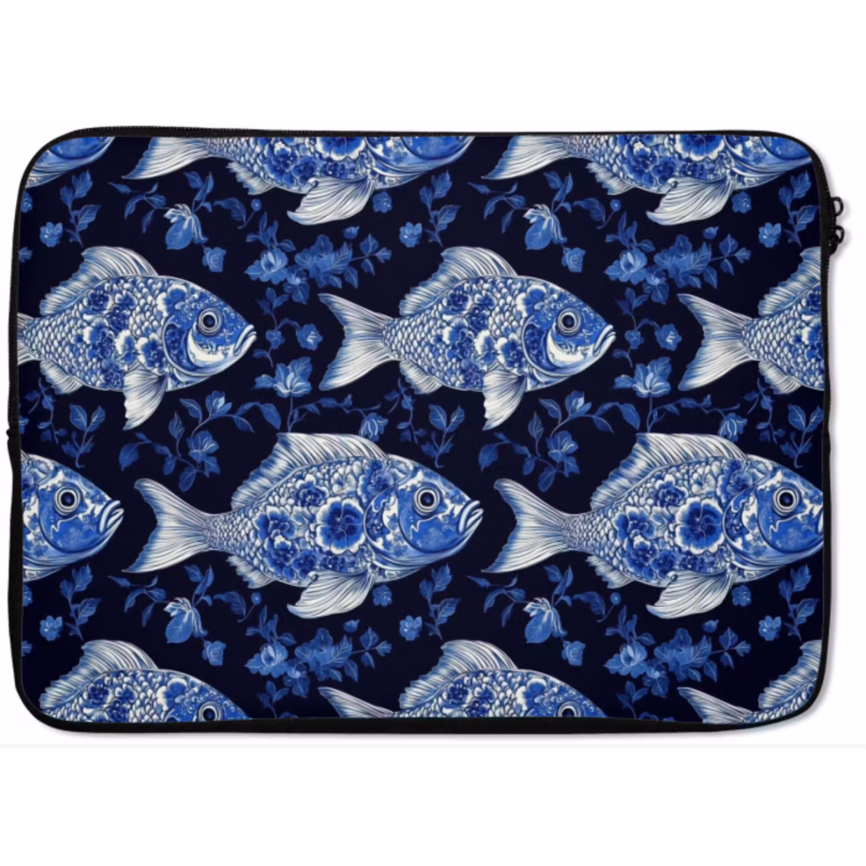 Vissen - Bloemen - Blauw laptophoes neopreen klein 279 -zkaufland3dotto