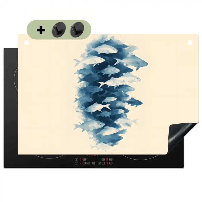 Vissen - Minimalistisch - Blauw Inductie beschemer met haakjes klein -3d