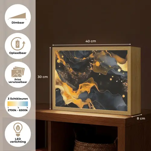 Marmer - Goud - Zwart - Abstract - Modern Light Box met batterij (Wandlamp) middel -USP_websiteoverzichtNL