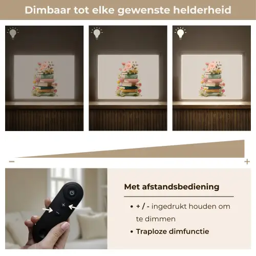 Boeken - Stapel - Bloemen - Kleurrijk Light Box met batterij (Wandlamp) middel -USP_dimbaarNL